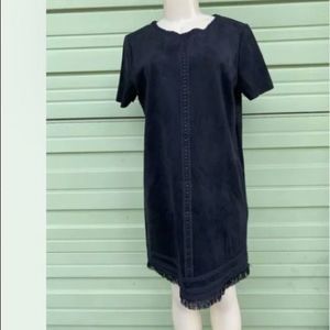 Women’s Zara XL Black,faux suede mini dress embroidered & fringed. NWT